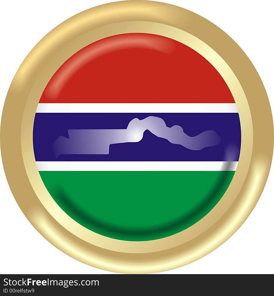 Art illustration: round gold medal with map and flag of gambia