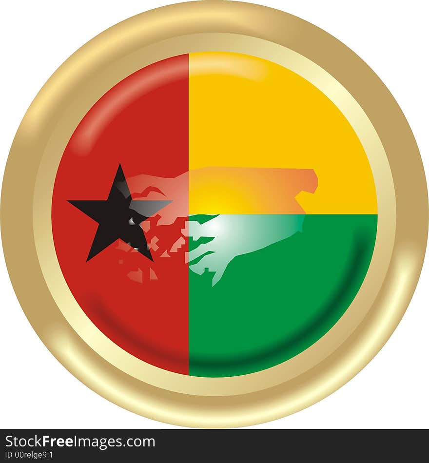 Art illustration: round gold medal with map and flag of guinea bissau