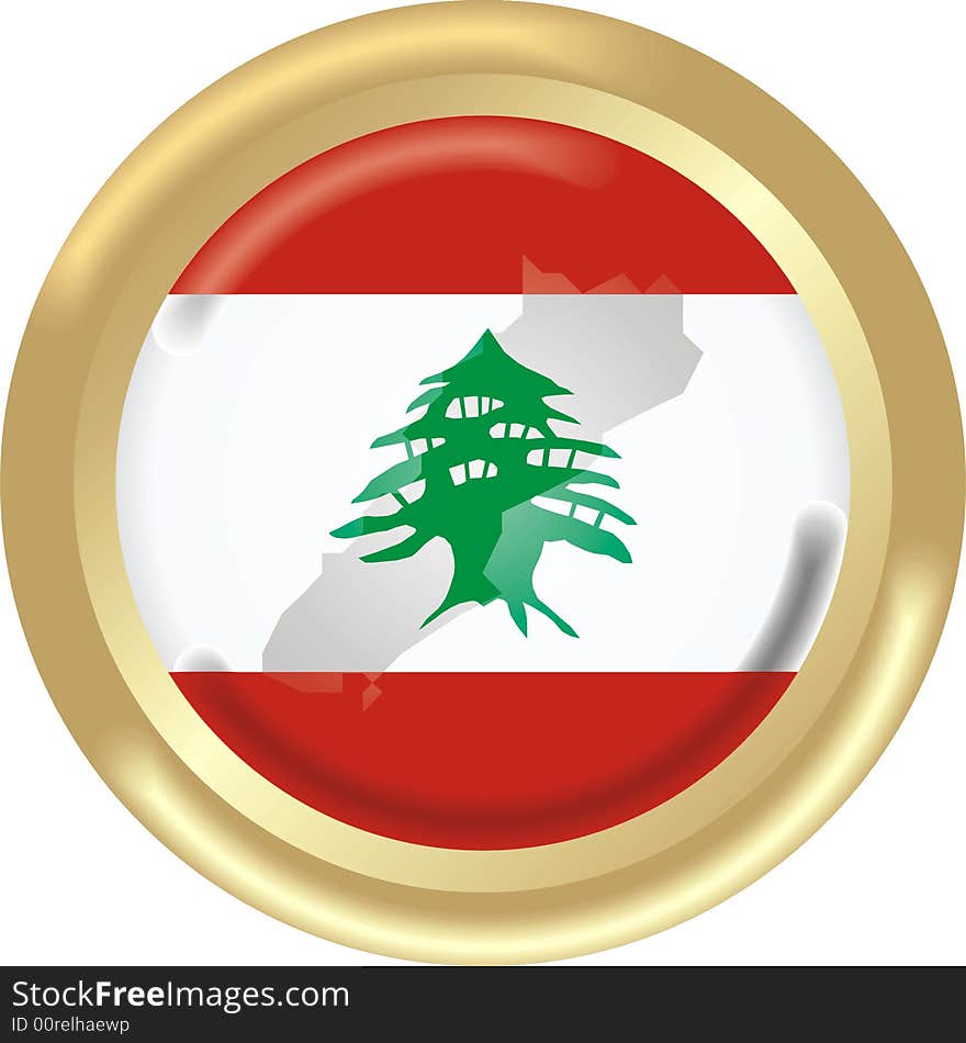 Art illustration: round gold medal with map and flag of lebanon