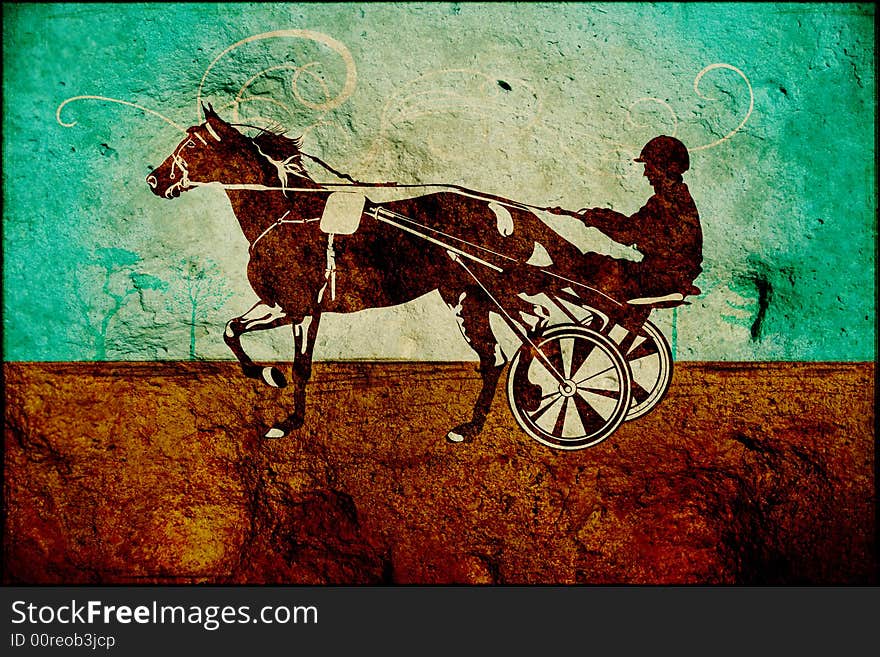 Illustration of a race horse on stone