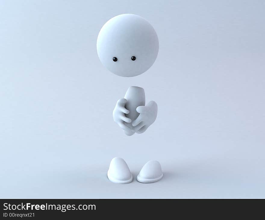 A Shy 3d character in a white background