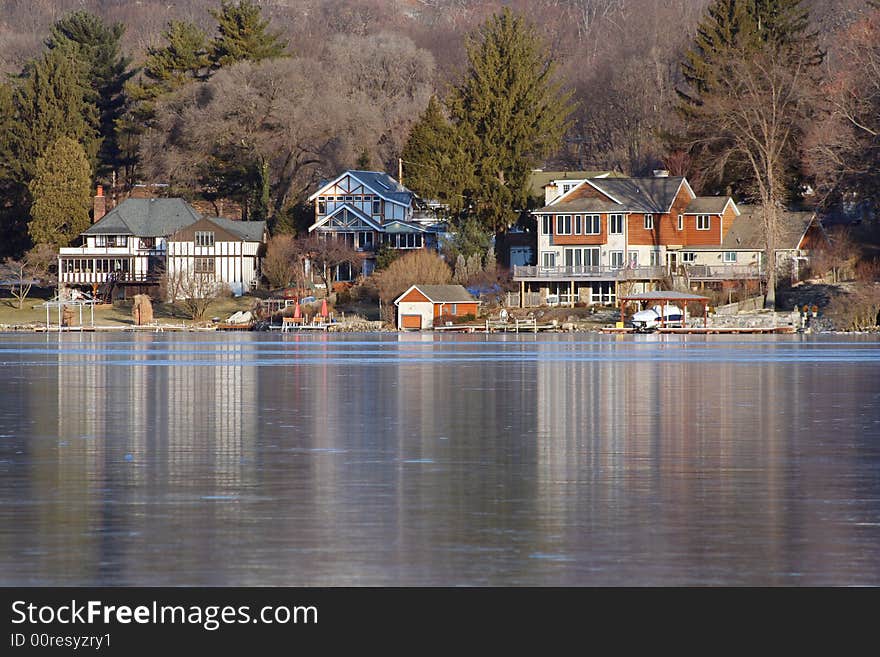 Houses on a frozen lake