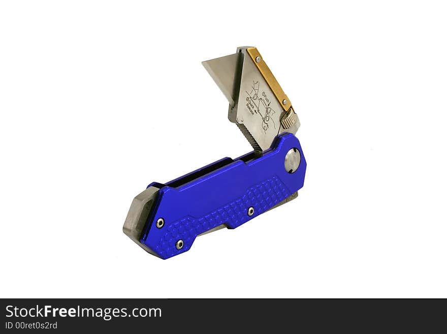 A Open Blue anodized contractors razor knife