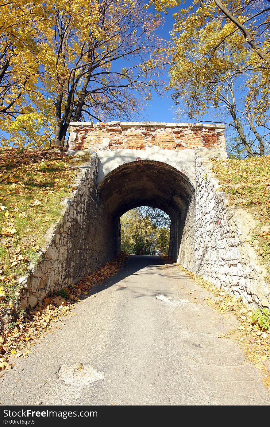 Old brick bridge in the park