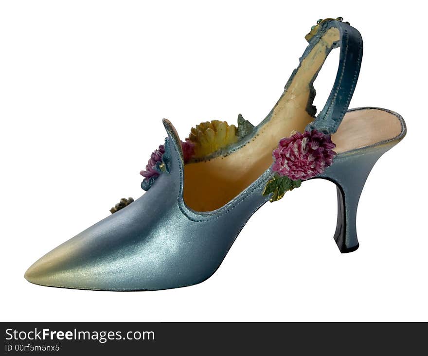 Bluefin shoes decorated with flowers on a white background. Bluefin shoes decorated with flowers on a white background