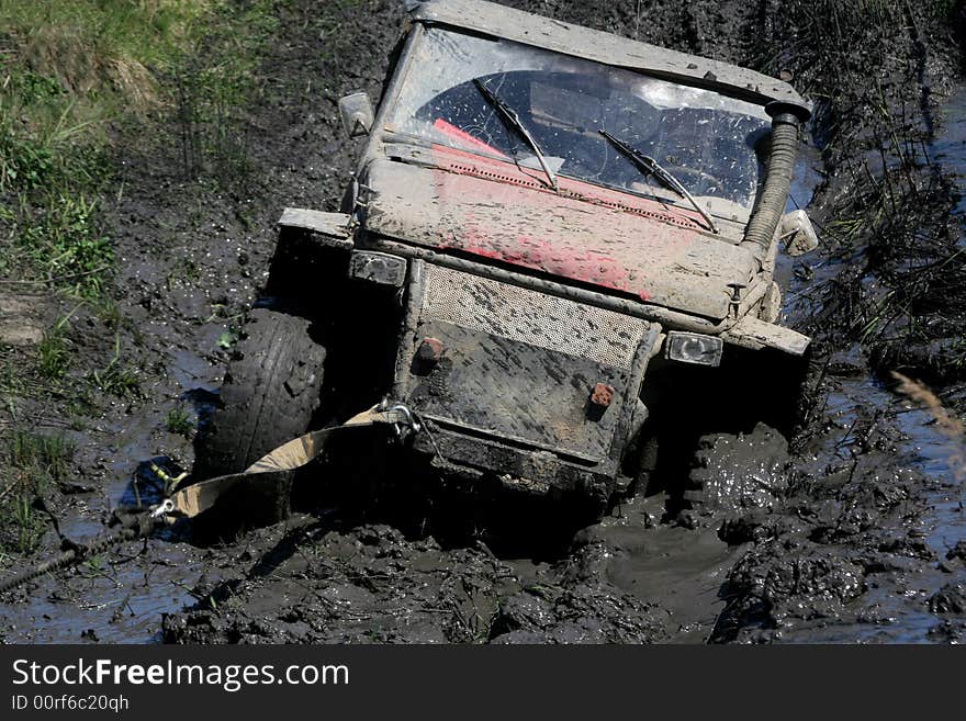 Roadster in the big mud. Roadster in the big mud