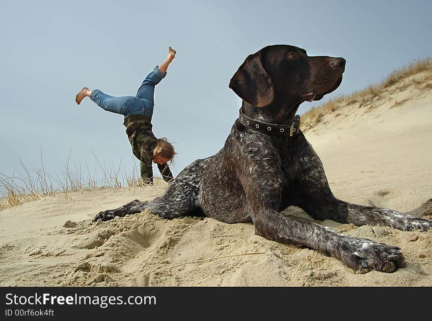 Upside-down (girl and dog relax)