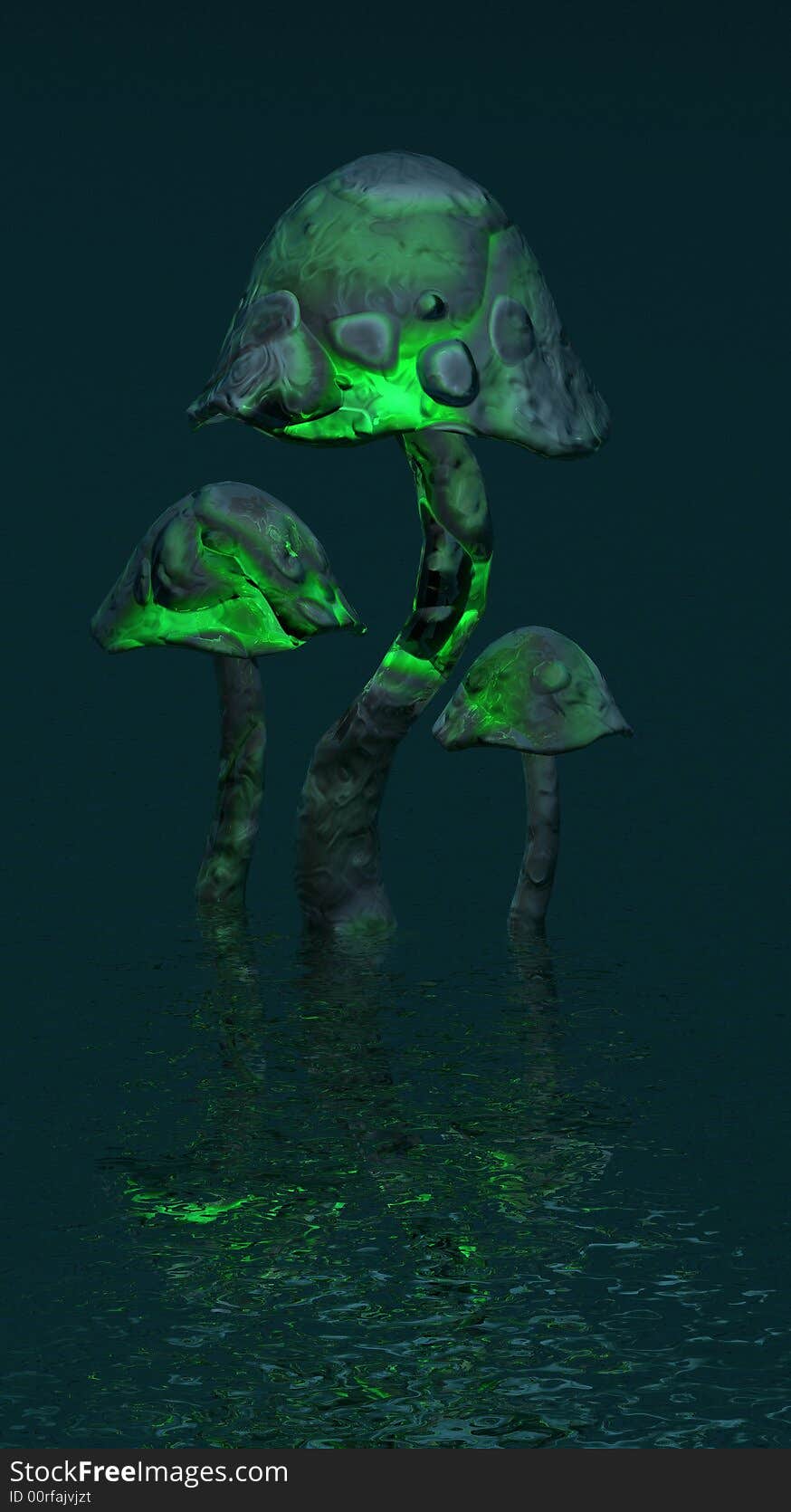 A matalic mushroom cluster on wet surface. A matalic mushroom cluster on wet surface