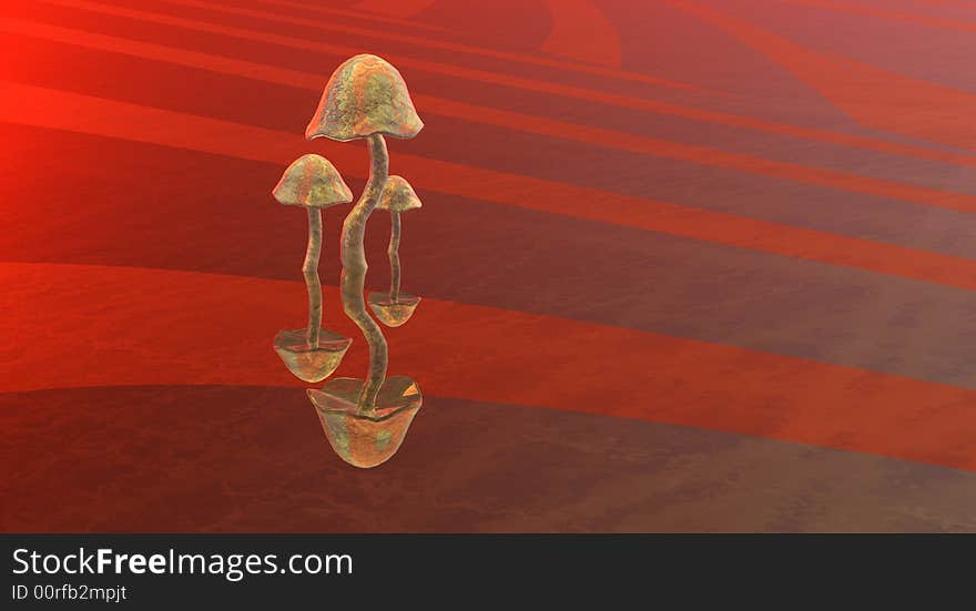 A matalic mushroom cluster on flat surface. A matalic mushroom cluster on flat surface