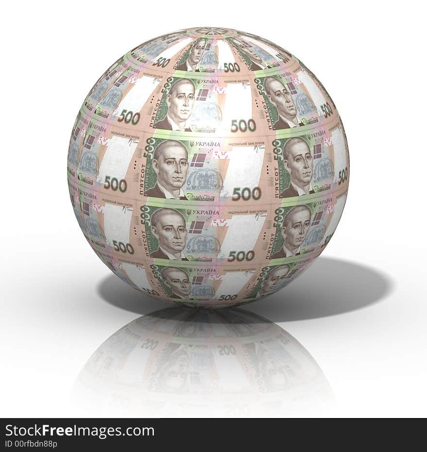 Money sphere on white background - financial concept. Money sphere on white background - financial concept