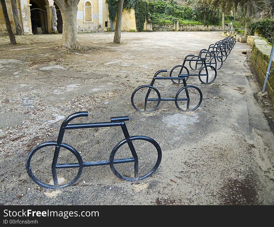 Bicycle parking space on a cloudy day. Bicycle parking space on a cloudy day