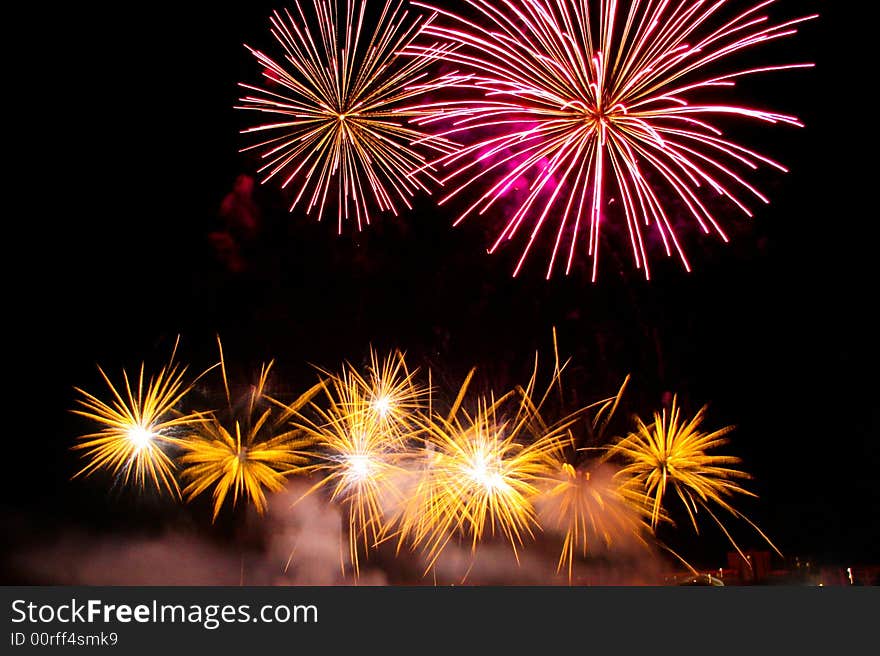 Great yellow and pink firework. Great yellow and pink firework