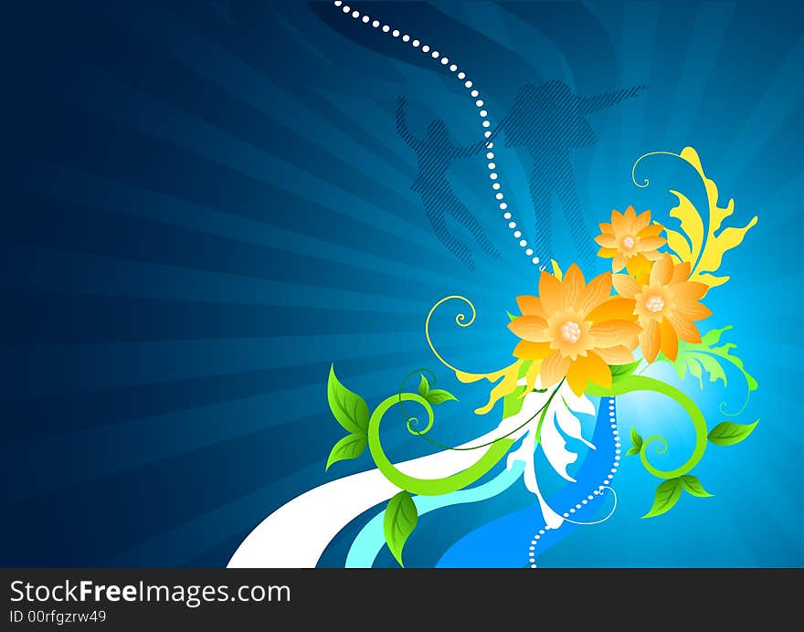 Orange flower elements on a blue background. Orange flower elements on a blue background