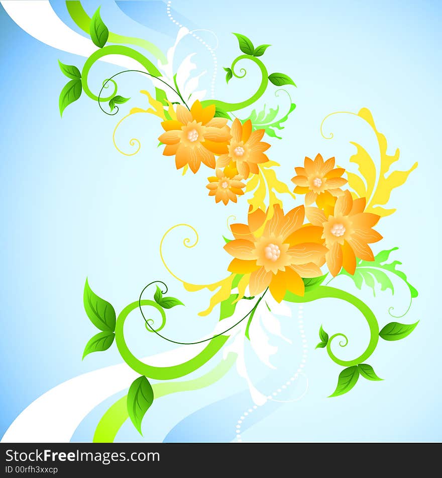 Orange flower elements on a light background. Orange flower elements on a light background