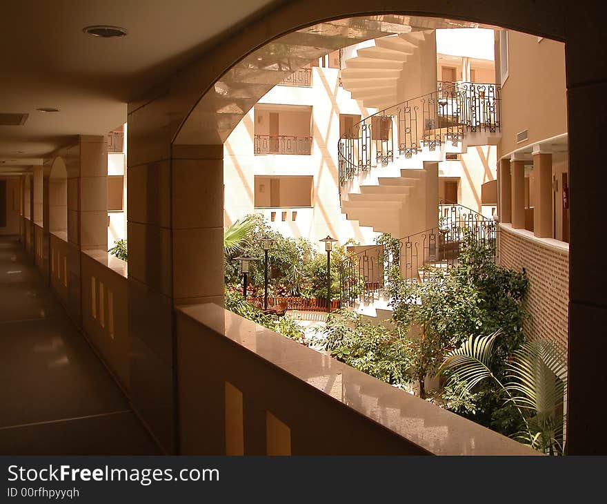 Interior of a courtyard in hotel in Turkey