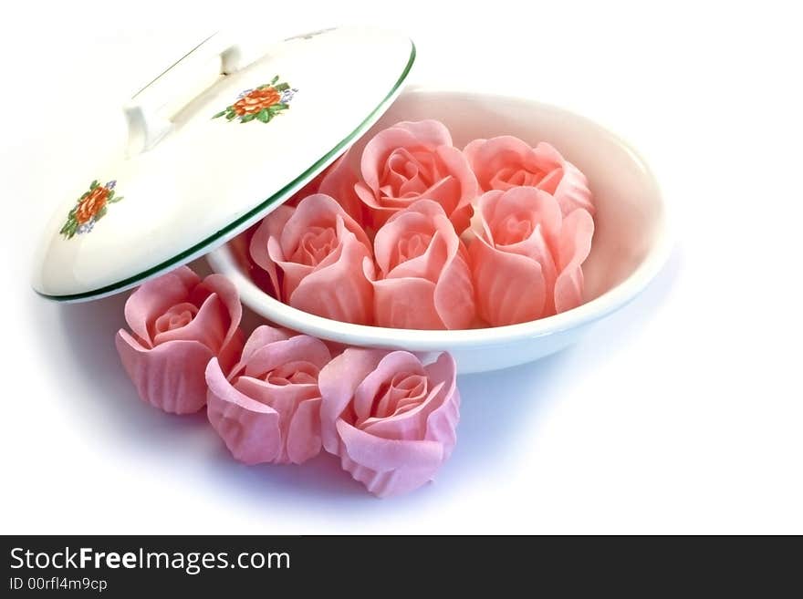 Pink soap to get cleaner with a nice smell on a white background