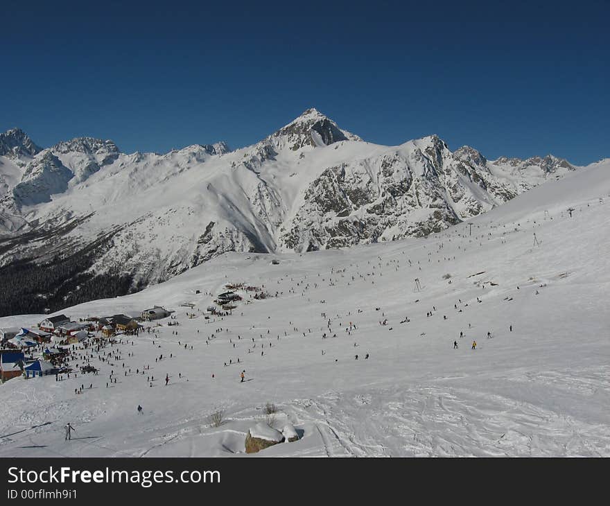 Mountain-skiers in Dombai, Caucas, Russia