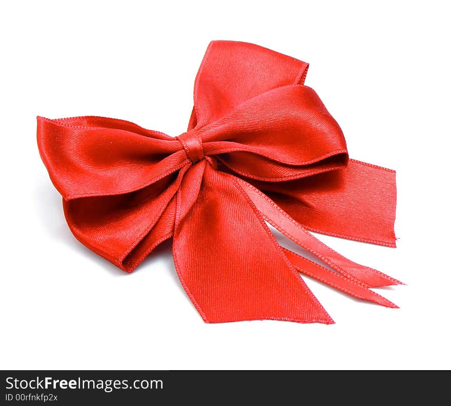 Red bow for greeting gift decoration isolated over white background