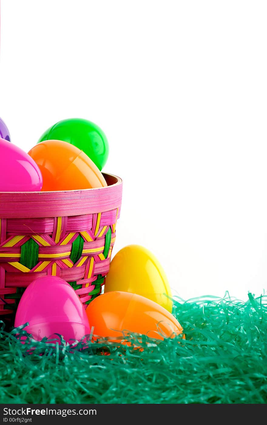 Easter egg basket with colored eggs. Easter egg basket with colored eggs