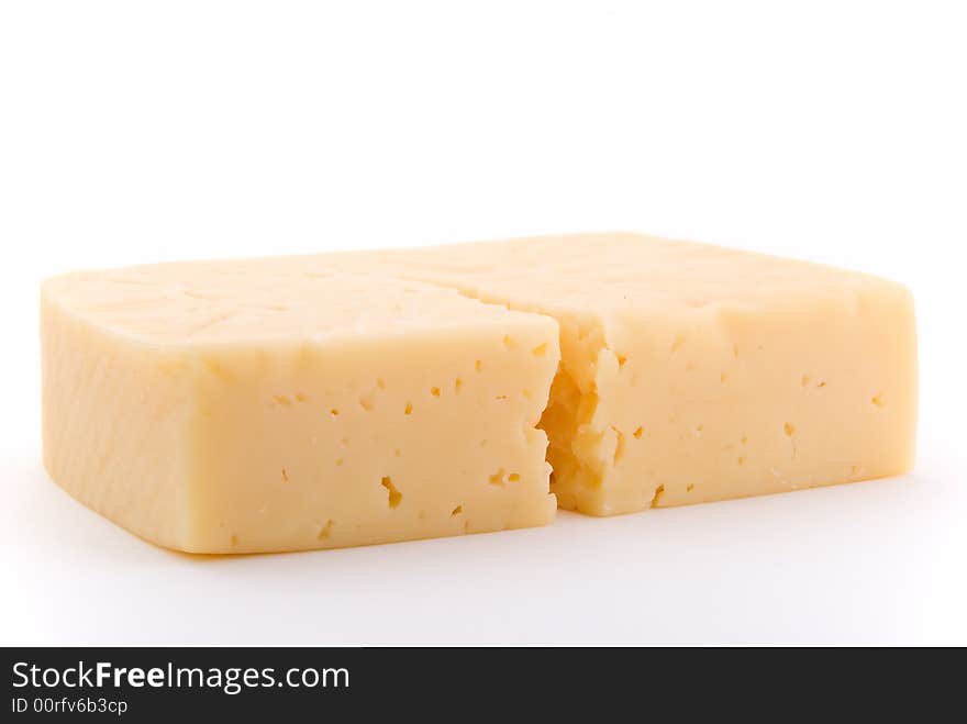 Cheese with a bit crack on white background