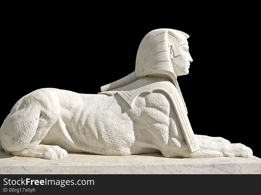 Sphinx like mausoleum marble sculpture isolated on black