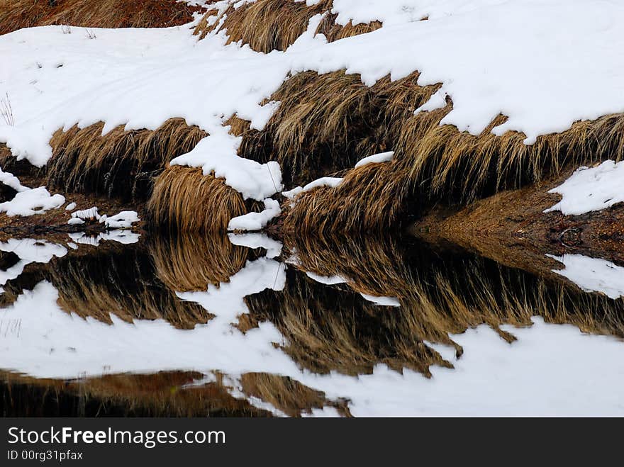 Frozen mounds of snow, merced river, Yosemite National Park. Frozen mounds of snow, merced river, Yosemite National Park