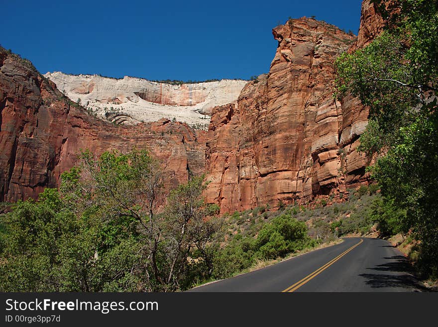 A quiet road leading into Zion Canyon. A quiet road leading into Zion Canyon