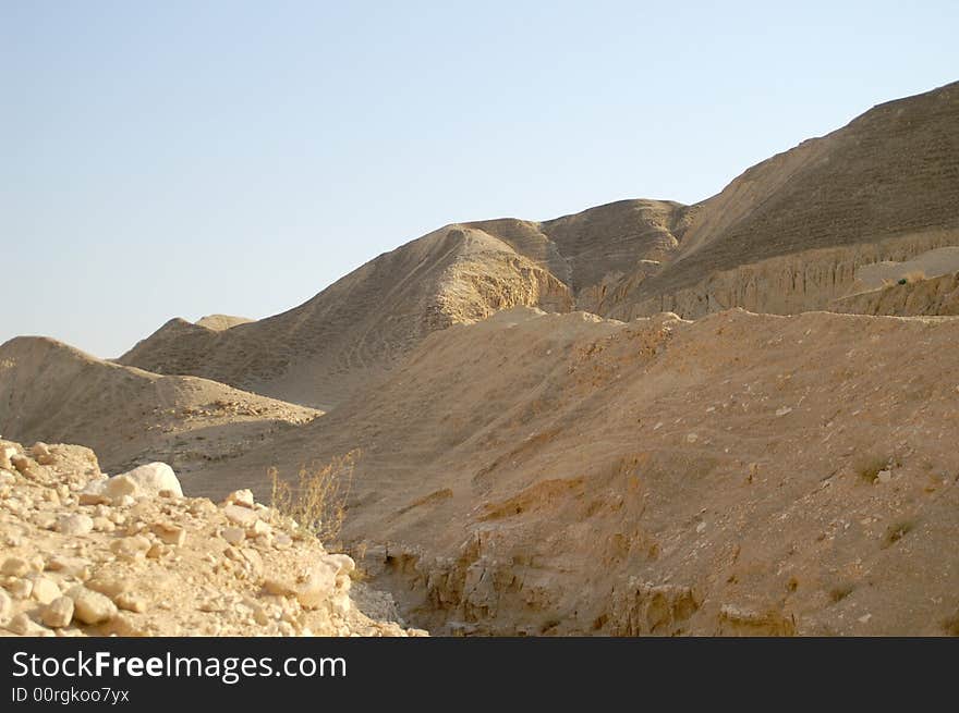 Hiking in Arava desert, Israel, stones and sky. Hiking in Arava desert, Israel, stones and sky