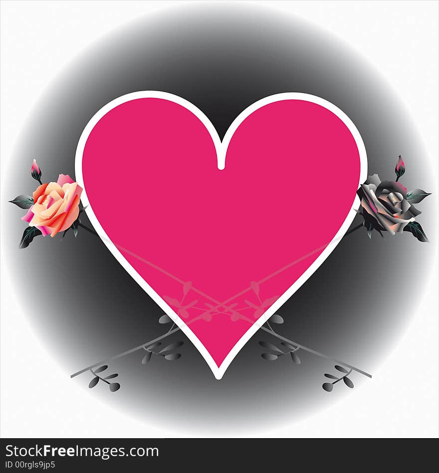 Pink heart with colors in a dark circle on a white background