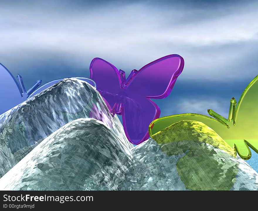 3D Logo Presentation Graphic, Butterfly and Ice Cube. 3D Logo Presentation Graphic, Butterfly and Ice Cube