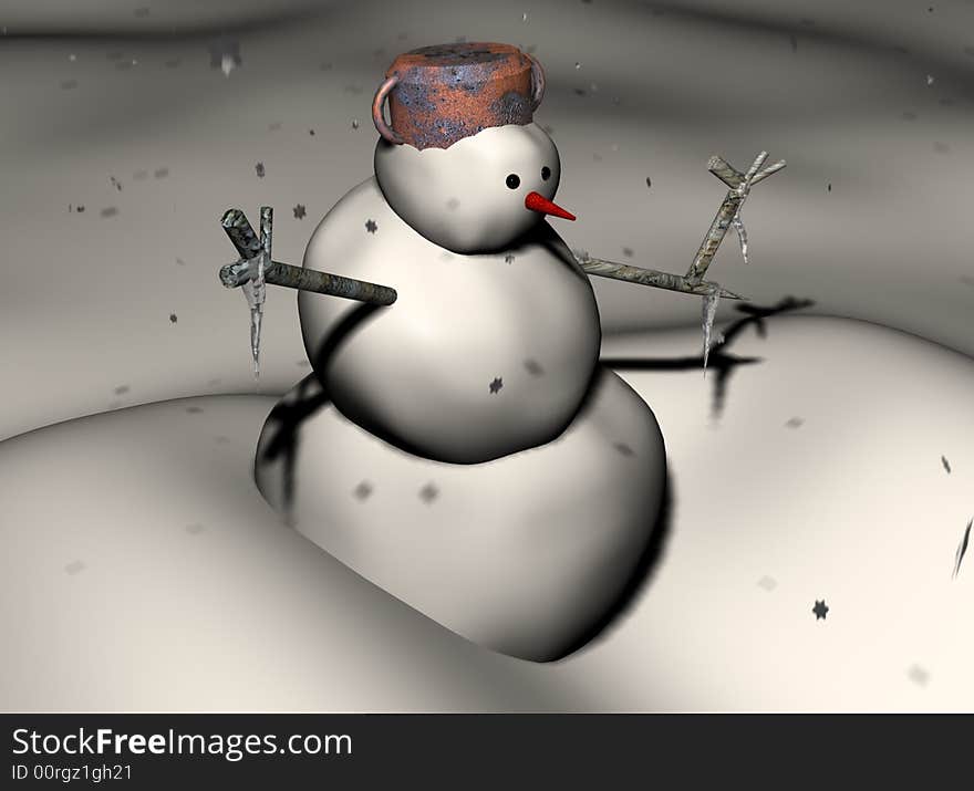 A snowman freezing in the cold. A snowman freezing in the cold