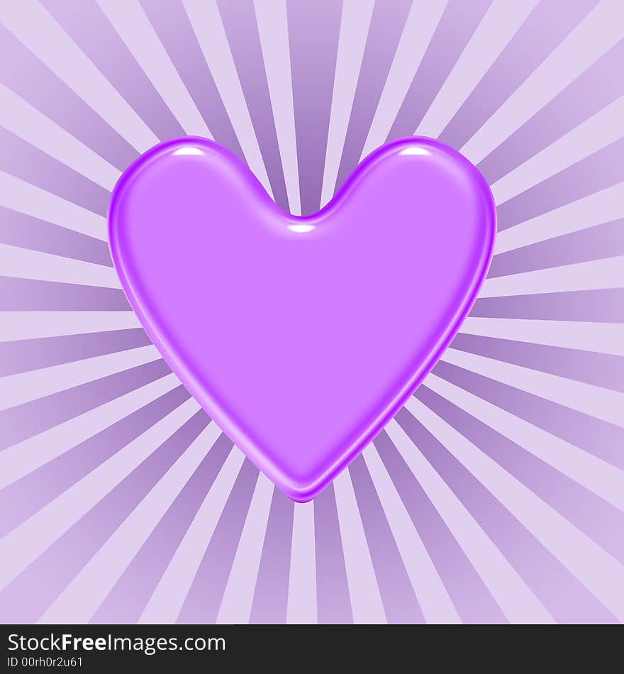 Shiny purple heart over rays background