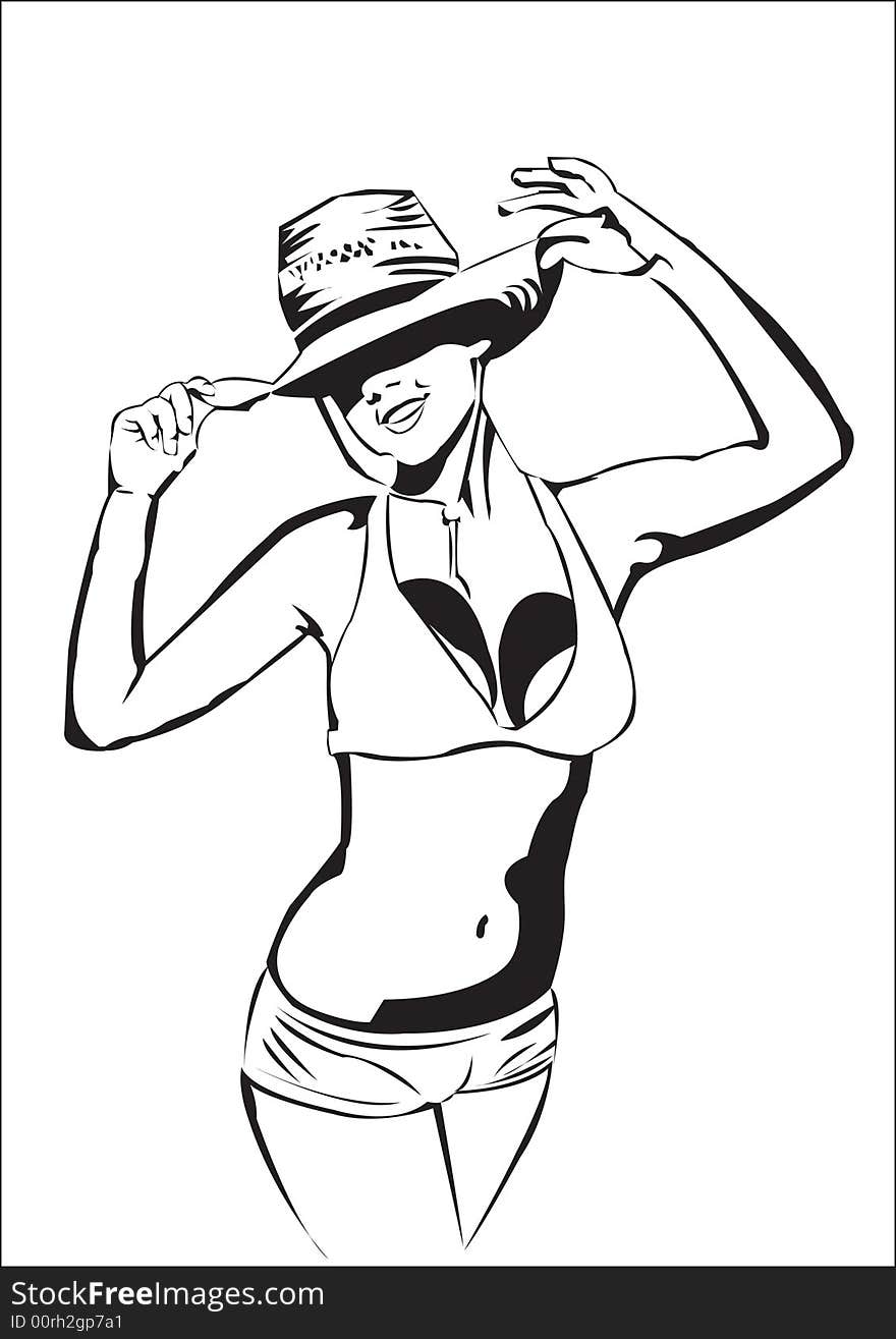 Illustration of a young girl in bikini