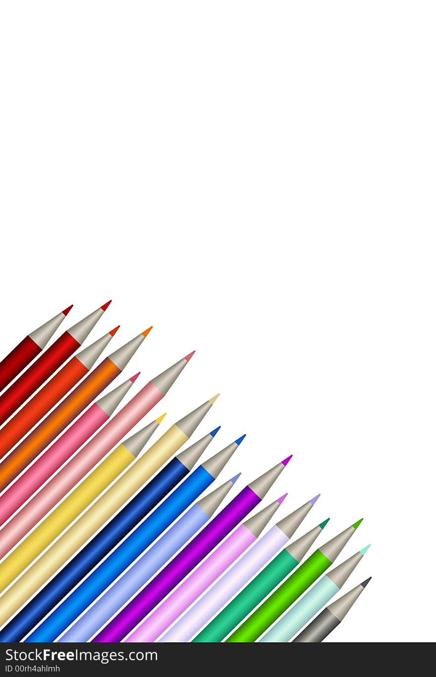 Assortment of colored pencils over white background