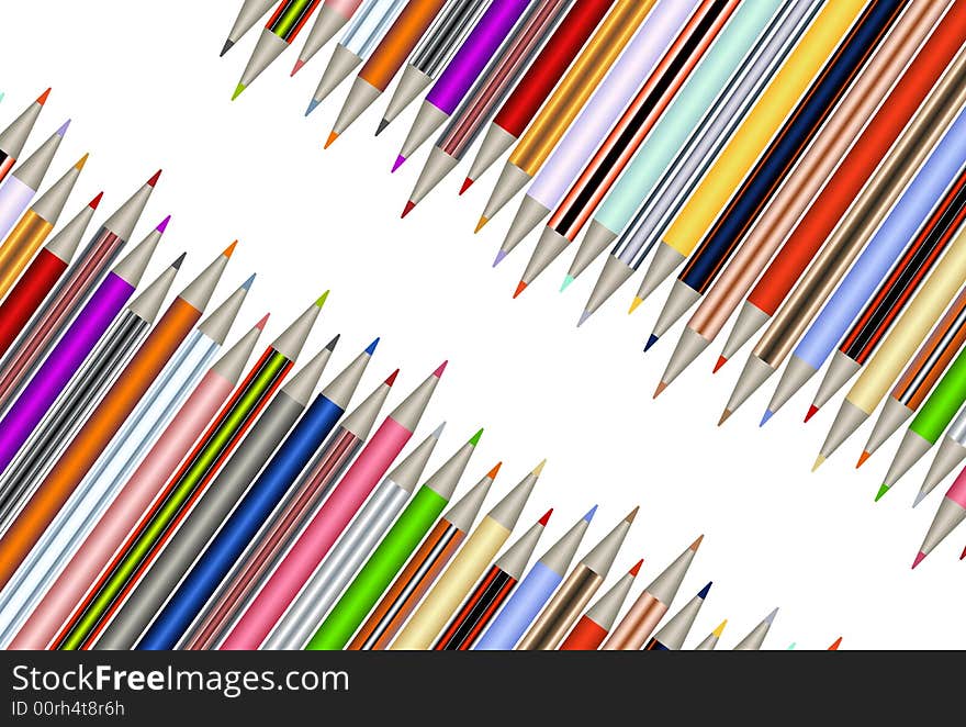 Assortment of colored pencils over white background