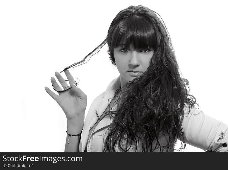 Female with curla in hair. Female with curla in hair