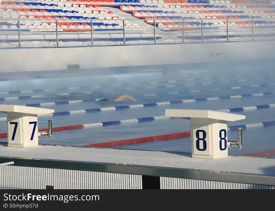 Swimming in open pool in a strong frost