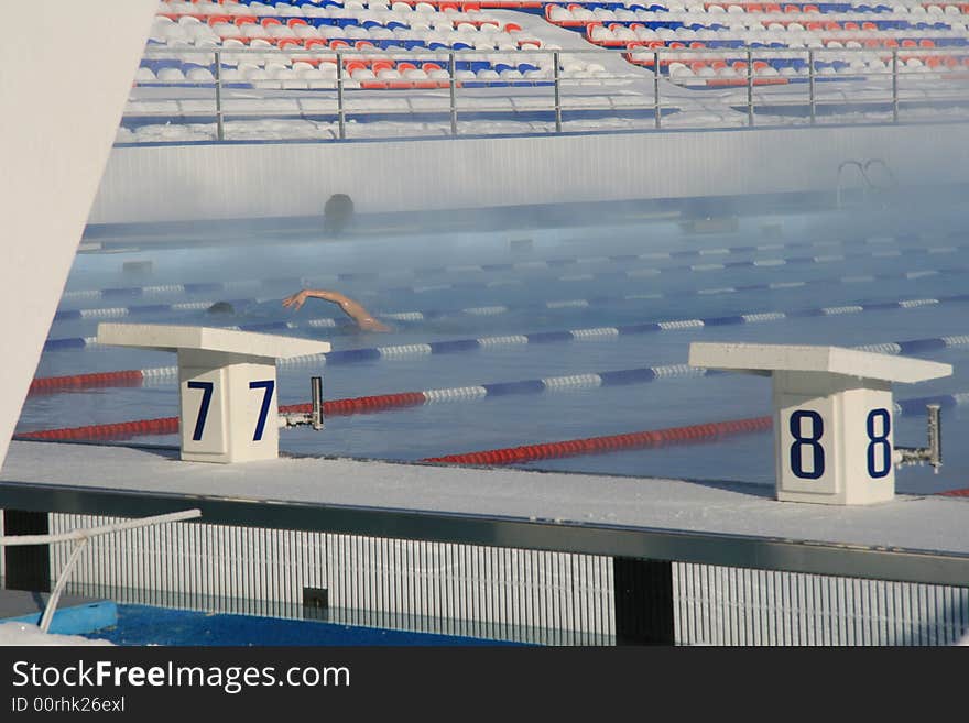 Swimming in open pool in a strong frost