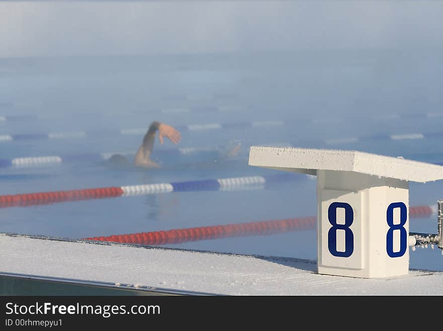 Swimming in open pool in a strong frost