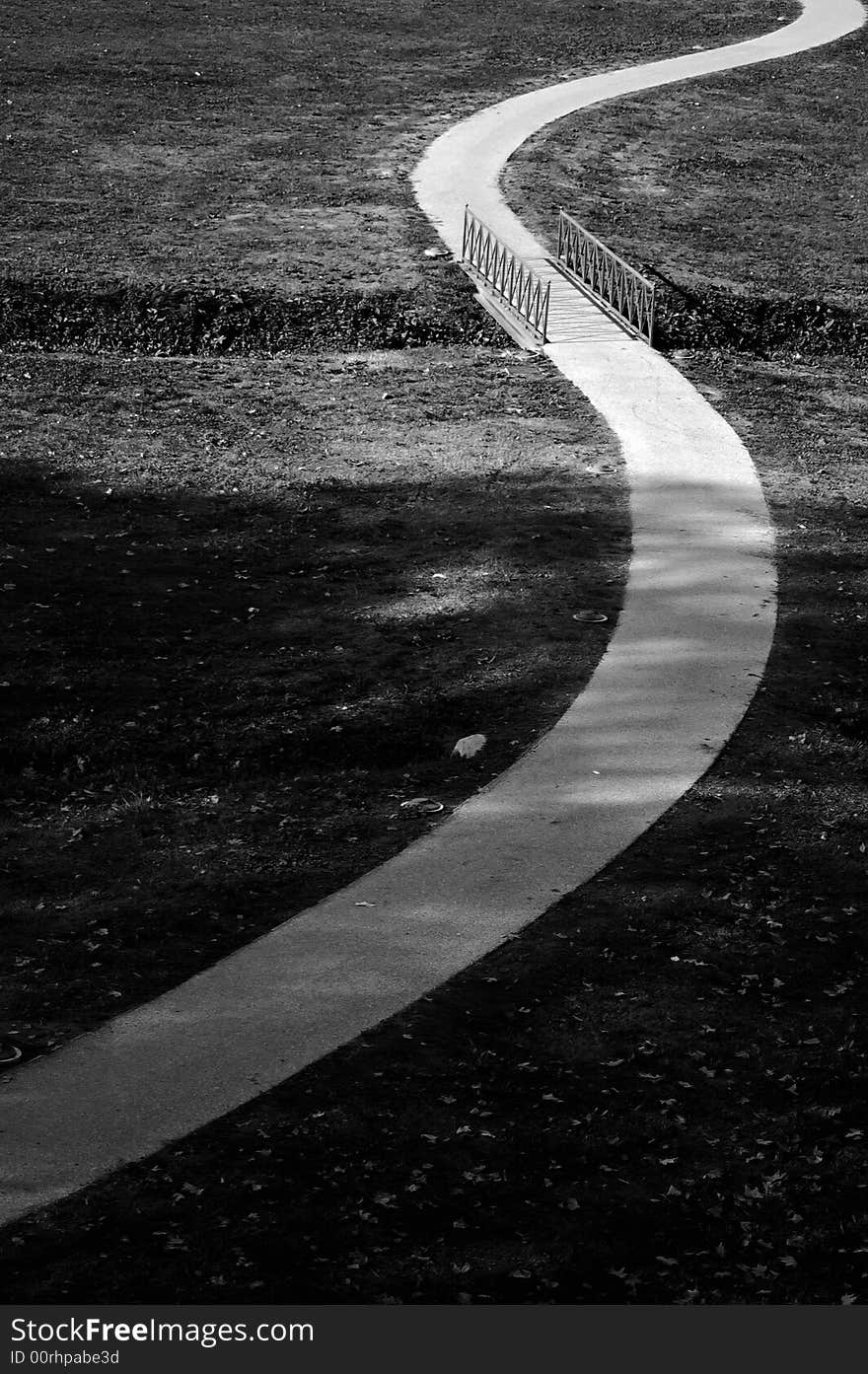 A path meandering across a bridge. A path meandering across a bridge