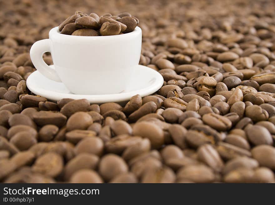 Coffee beans in white cup