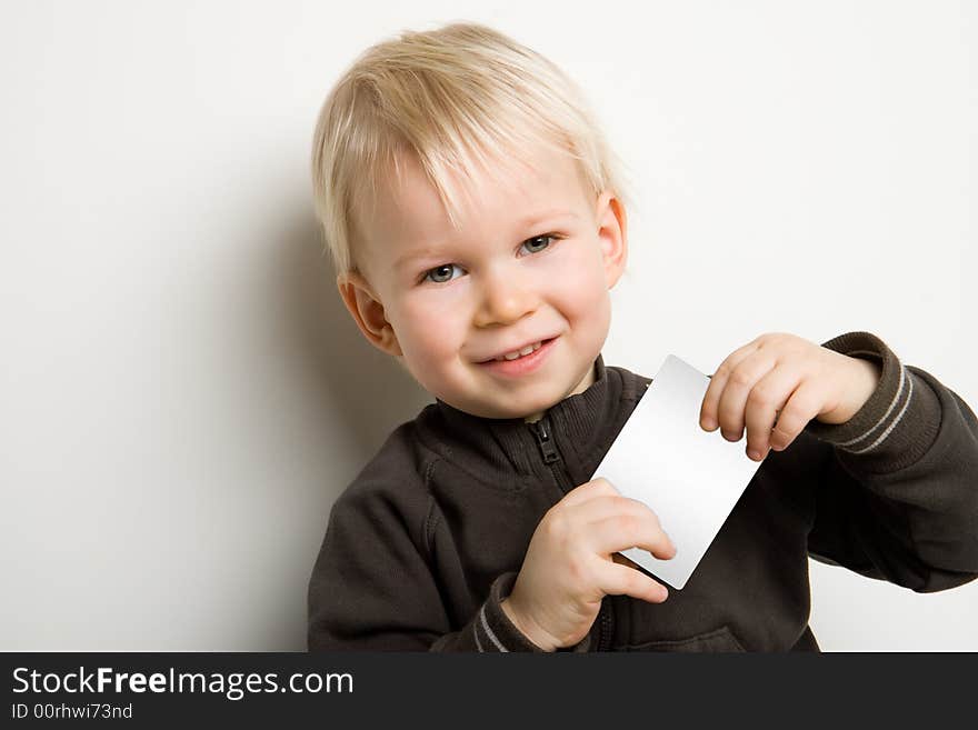 Smile boy with card for text. Smile boy with card for text