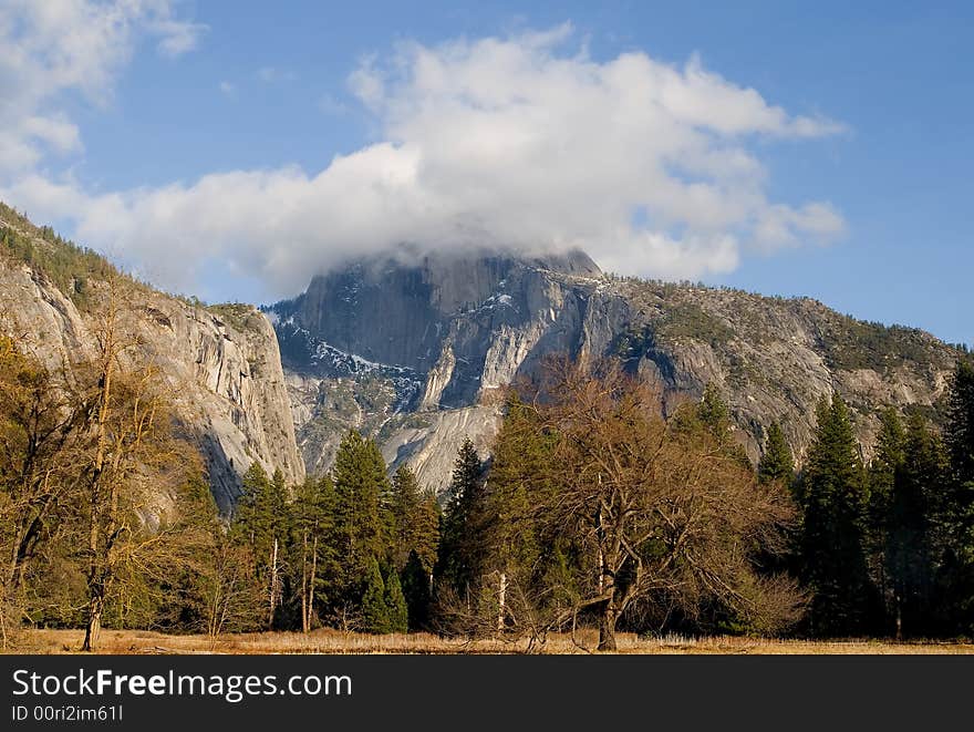 Half Dome Covered In Fog In Yosemite