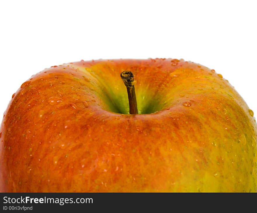 Apple and water drops, isolated on white background