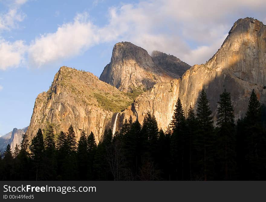 Bridal Veils Fall, Yosemite National Park at sunset