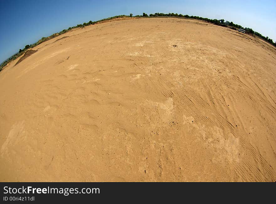 Fisheye desert view wirh a lot of sand