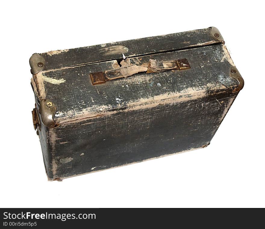 Old wood travel bag isolated over white