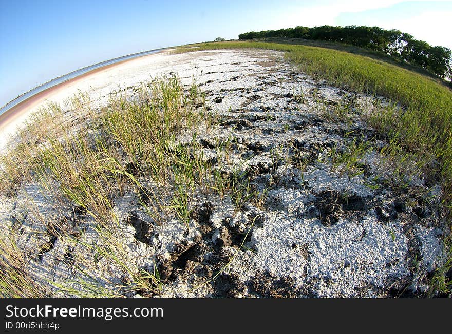 Fisheye view of a lake