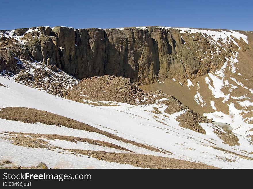 Clean white snow field on top of the Rockies - Rocky Mountain National Park, Colorado.