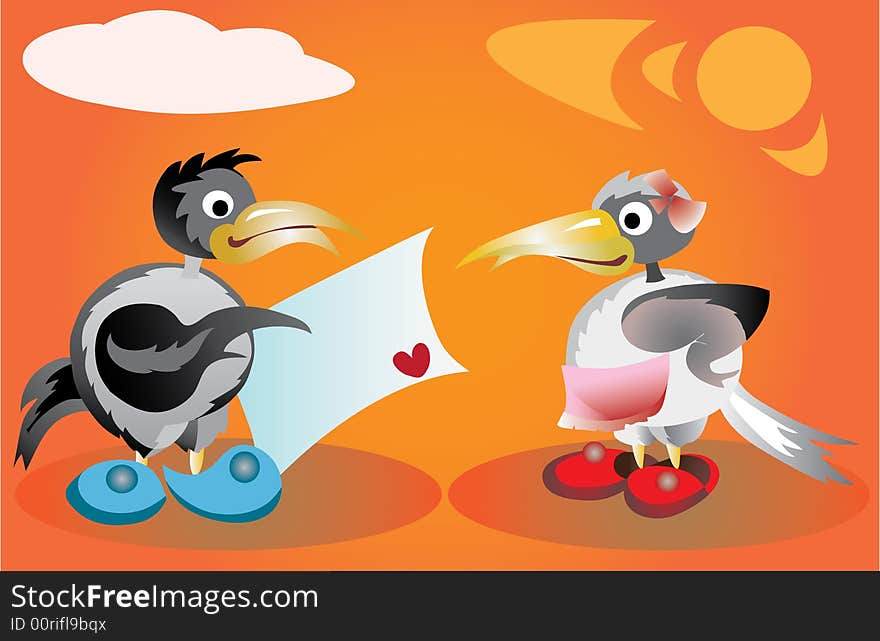 Humor illustration with raven characters. Humor illustration with raven characters